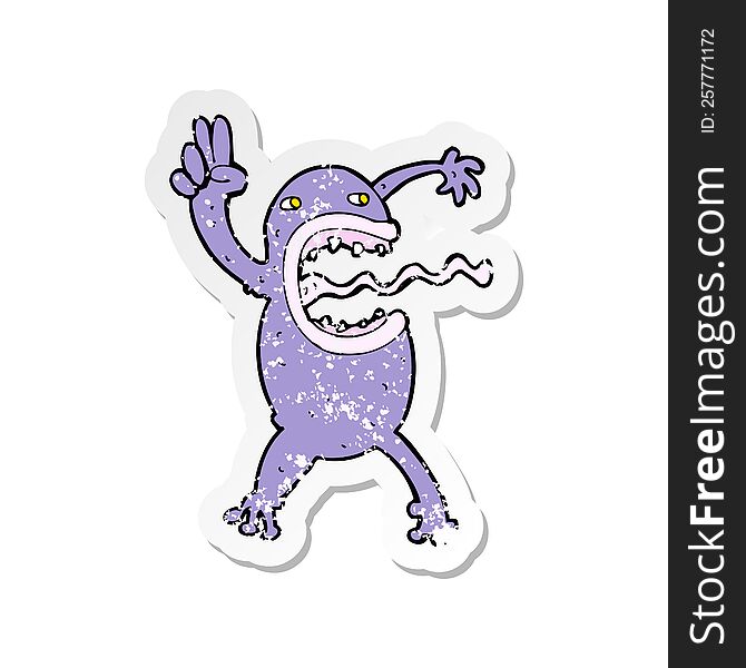 Retro Distressed Sticker Of A Cartoon Crazy Frog