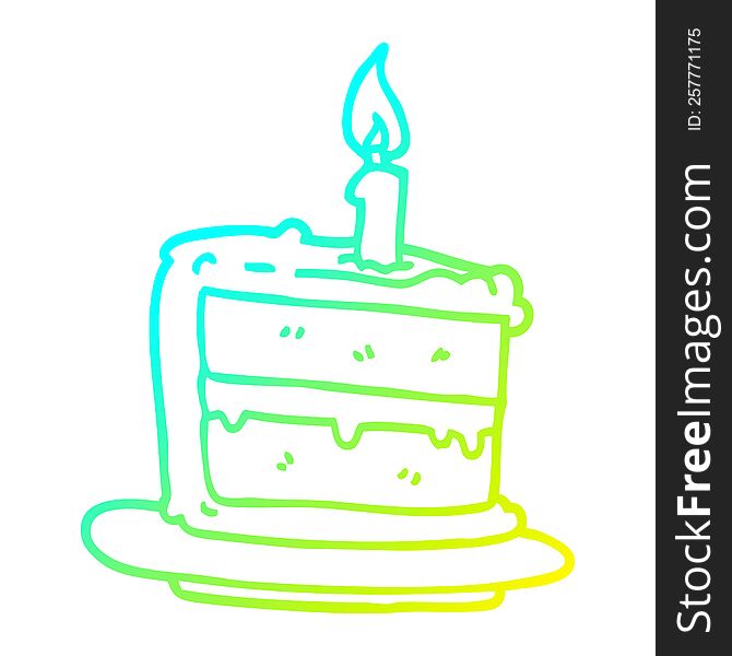 Cold Gradient Line Drawing Cartoon Birthday Cake