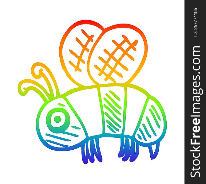 rainbow gradient line drawing of a cartoon anxious bee
