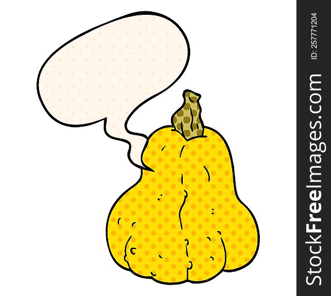 Cartoon Squash And Speech Bubble In Comic Book Style