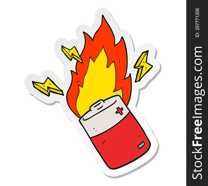 sticker of a cartoon flaming battery