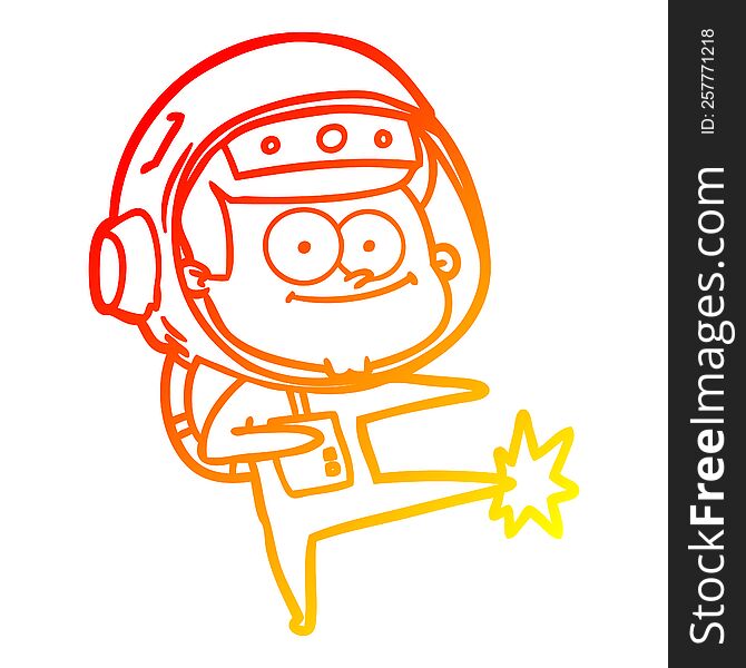 warm gradient line drawing of a happy astronaut cartoon