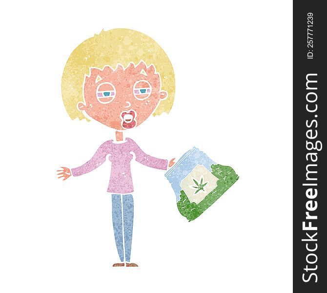 cartoon woman with bag of weed