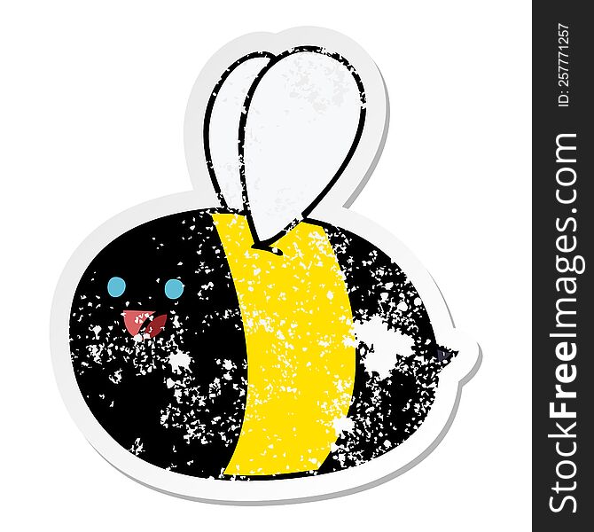 distressed sticker of a quirky hand drawn cartoon bumblebee