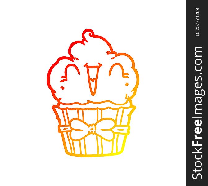 Warm Gradient Line Drawing Happy Cartoon Cupcake
