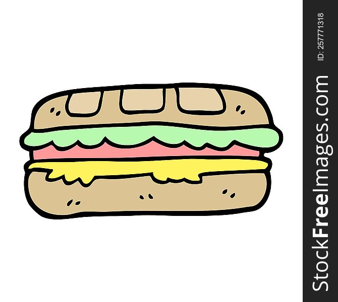 Hand Drawn Doodle Style Cartoon Tasty Sandwich