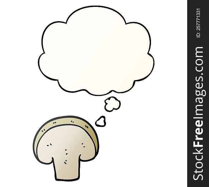 cartoon mushroom slice with thought bubble in smooth gradient style