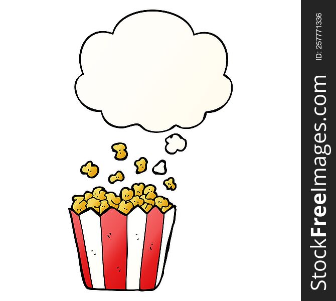 cartoon popcorn with thought bubble in smooth gradient style