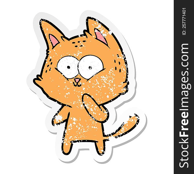 Distressed Sticker Of A Cartoon Cat Considering