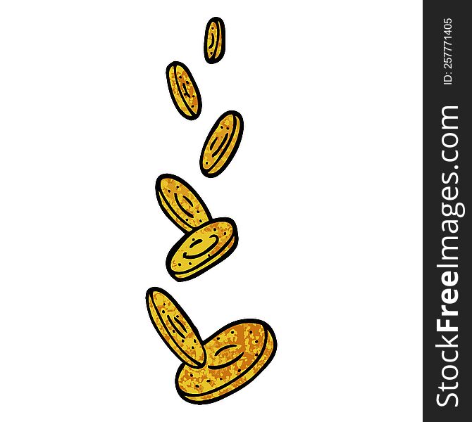 grunge textured illustration cartoon falling coins