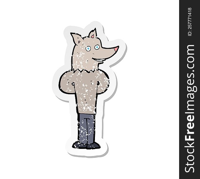 Retro Distressed Sticker Of A Cartoon Wolf Man