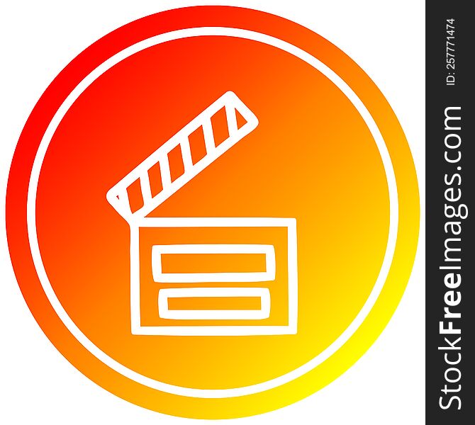 movie clapper board circular icon with warm gradient finish. movie clapper board circular icon with warm gradient finish