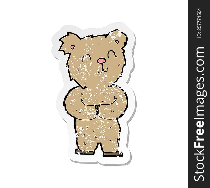 Retro Distressed Sticker Of A Cartoon Happy Little Bear