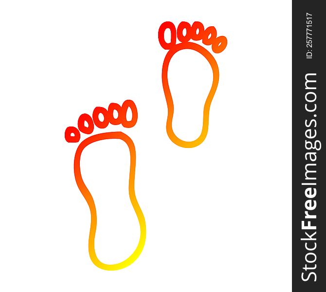 warm gradient line drawing of a cartoon foot prints