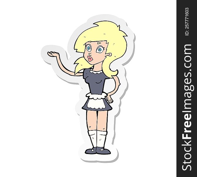 sticker of a cartoon pretty waitress
