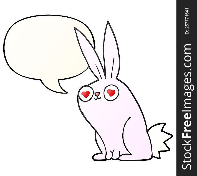 Cartoon Bunny Rabbit In Love And Speech Bubble In Smooth Gradient Style