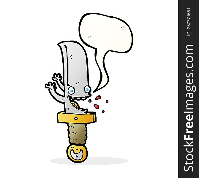 Crazy Knife Cartoon Character With Speech Bubble