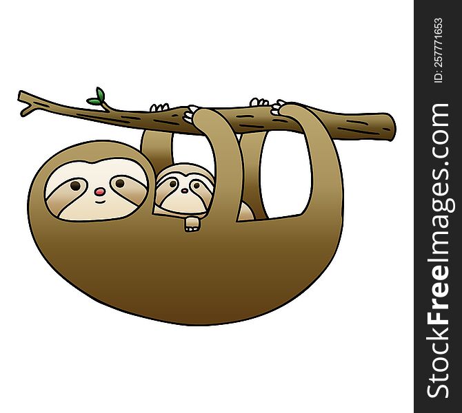 Quirky Gradient Shaded Cartoon Sloth And Baby