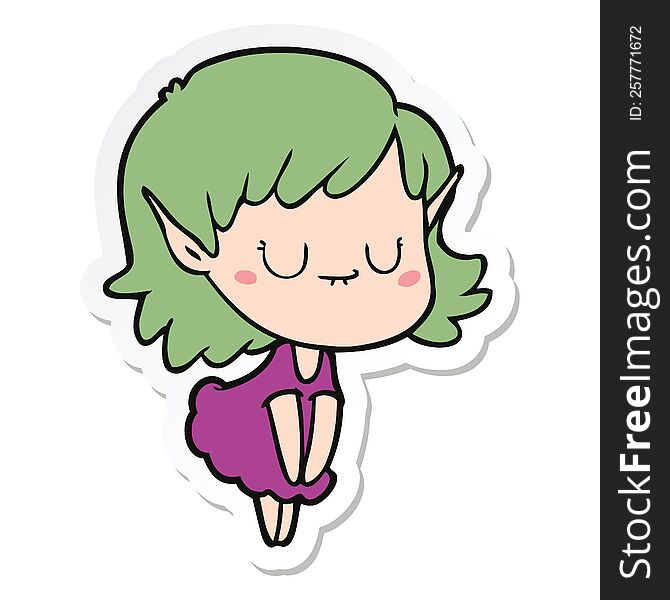 sticker of a happy cartoon elf girl wearing dress