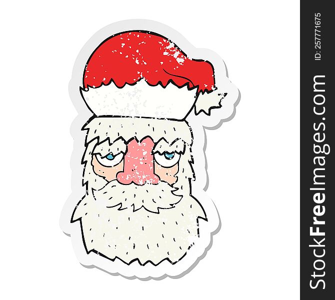 Retro Distressed Sticker Of A Cartoon Tired Santa Claus Face