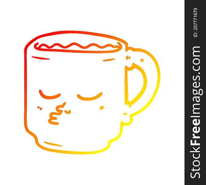 Warm Gradient Line Drawing Cartoon Coffee Mug