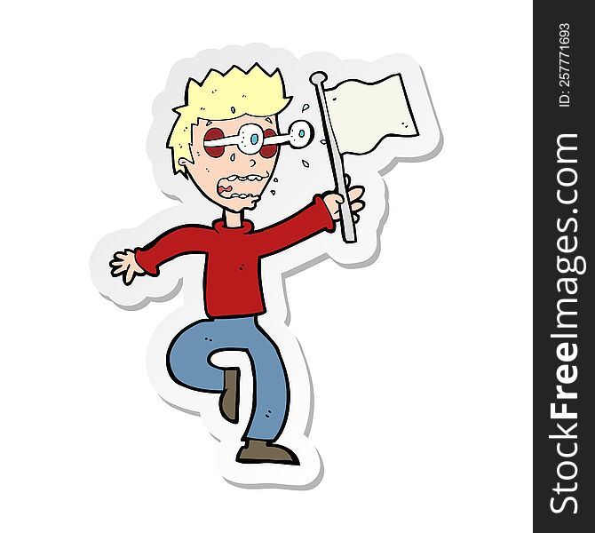 Sticker Of A Cartoon Frightened Boy Giving Up