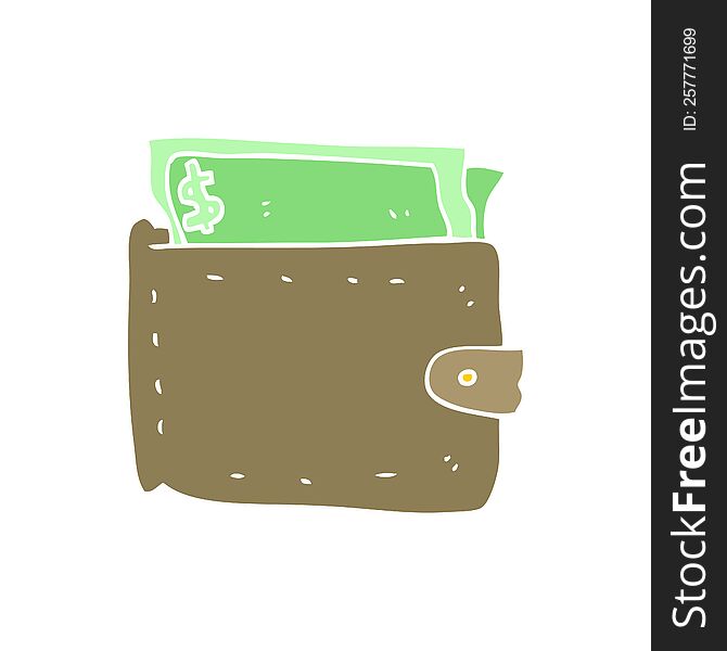 Flat Color Illustration Of A Cartoon Wallet Full Of Money