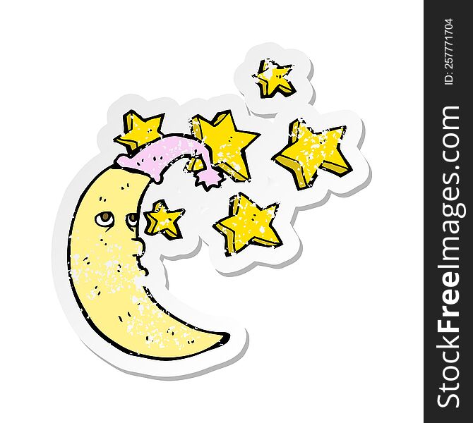 Retro Distressed Sticker Of A Sleepy Moon Cartoon