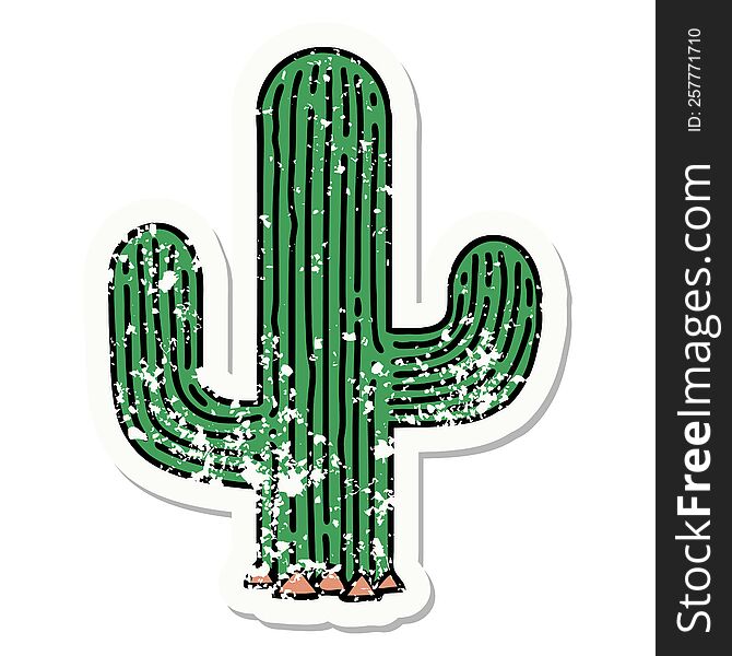 Traditional Distressed Sticker Tattoo Of A Cactus