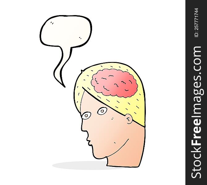 Cartoon Head With Brain Symbol With Speech Bubble