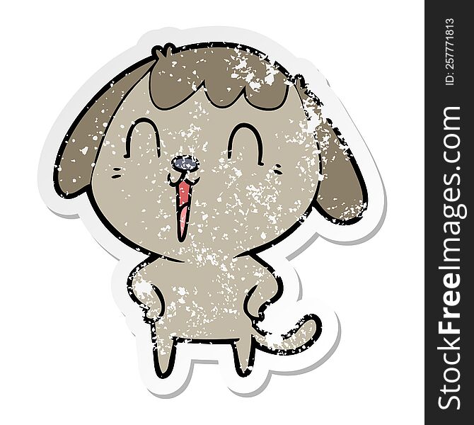 Distressed Sticker Of A Cartoon Happy Dog