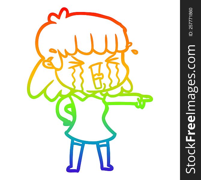 rainbow gradient line drawing of a cartoon woman crying