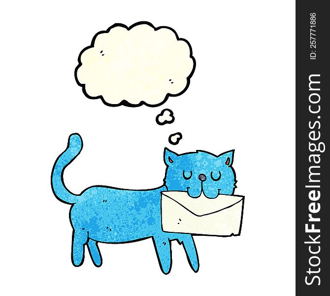 Cartoon Cat Carrying Letter With Thought Bubble