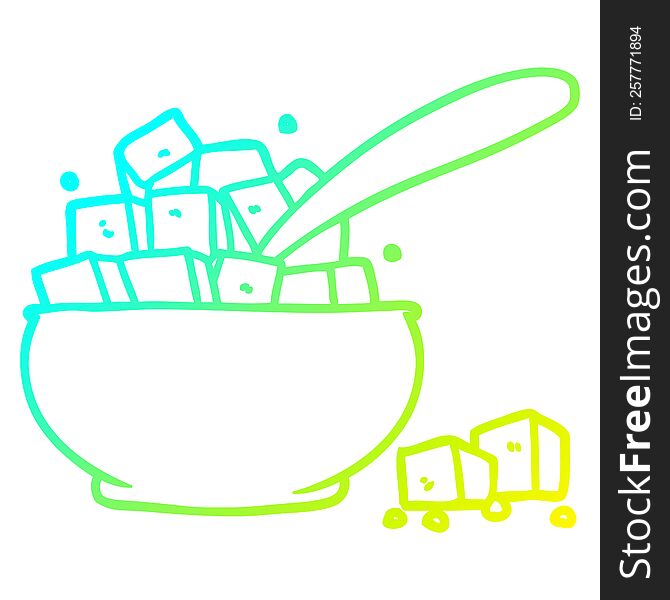 cold gradient line drawing of a cartoon sugar bowl