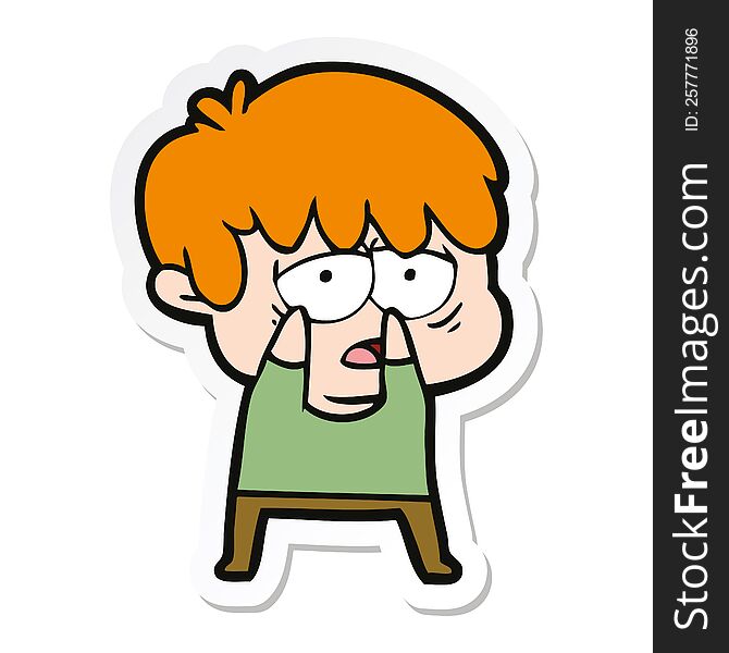 Sticker Of A Cartoon Exhausted Boy