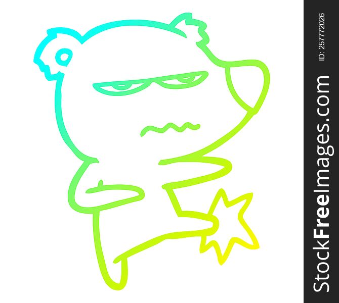 cold gradient line drawing of a angry bear cartoon kicking