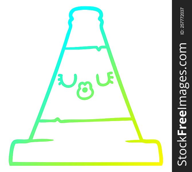 cold gradient line drawing of a cartoon road traffic cone