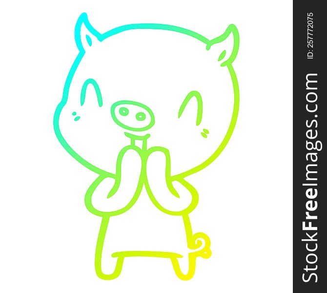 Cold Gradient Line Drawing Happy Cartoon Pig
