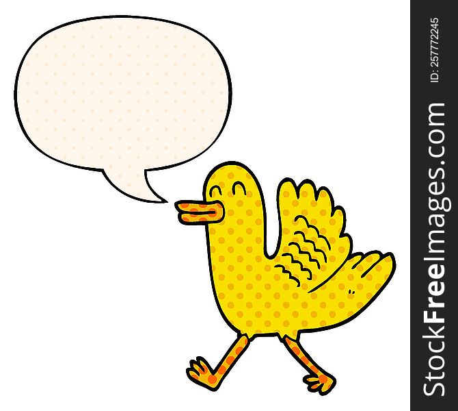 Cartoon Duck And Speech Bubble In Comic Book Style