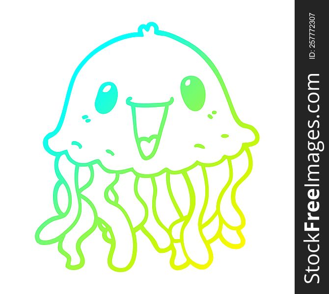 cold gradient line drawing of a cartoon jellyfish