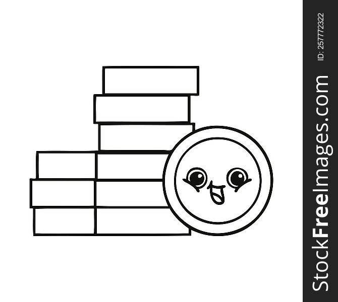 line drawing cartoon of a coins. line drawing cartoon of a coins