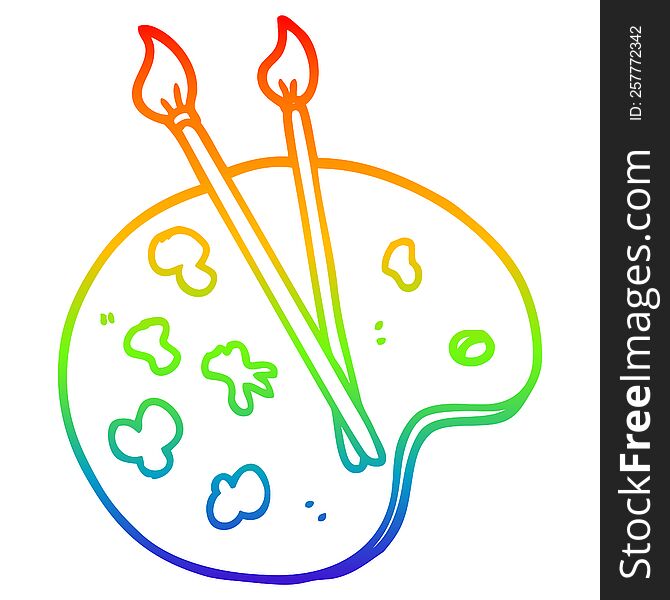 rainbow gradient line drawing of a cartoon artist palette