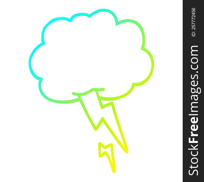 cold gradient line drawing of a cartoon storm cloud with lightning