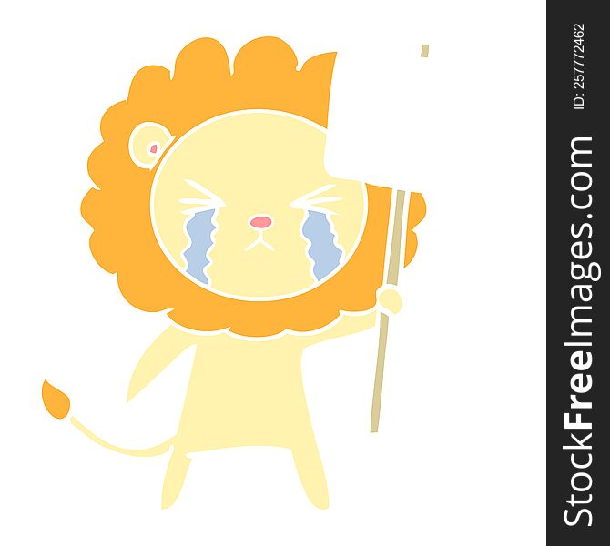 flat color style cartoon crying lion with placard