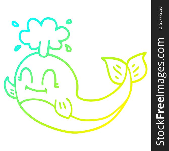 cold gradient line drawing of a cartoon happy whale