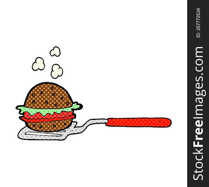 freehand drawn cartoon spatula with burger