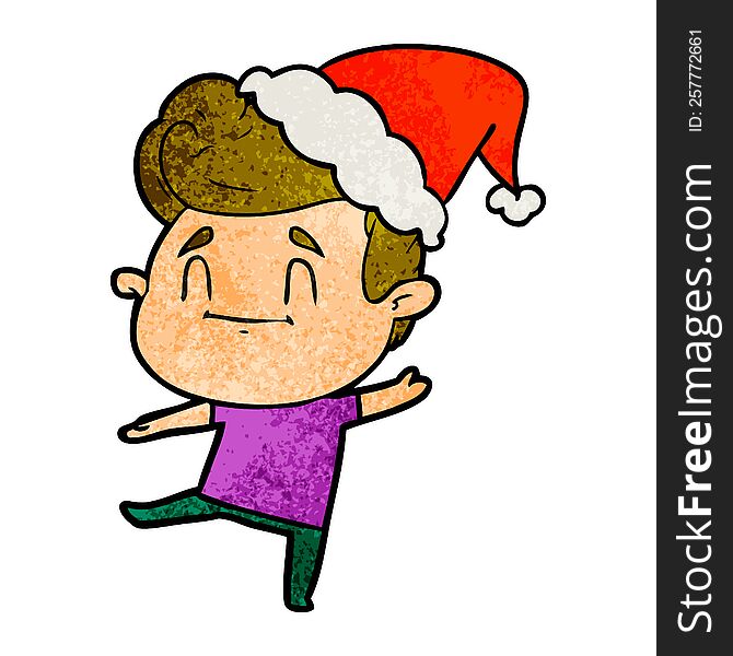 happy hand drawn textured cartoon of a man wearing santa hat. happy hand drawn textured cartoon of a man wearing santa hat