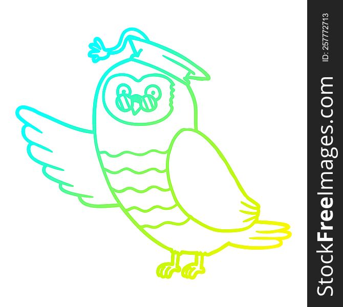 cold gradient line drawing of a cartoon owl graduate