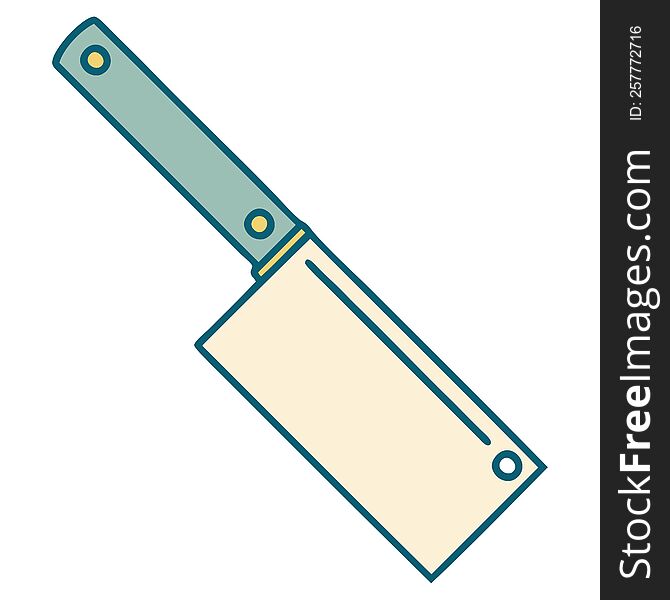 iconic tattoo style image of a meat cleaver. iconic tattoo style image of a meat cleaver