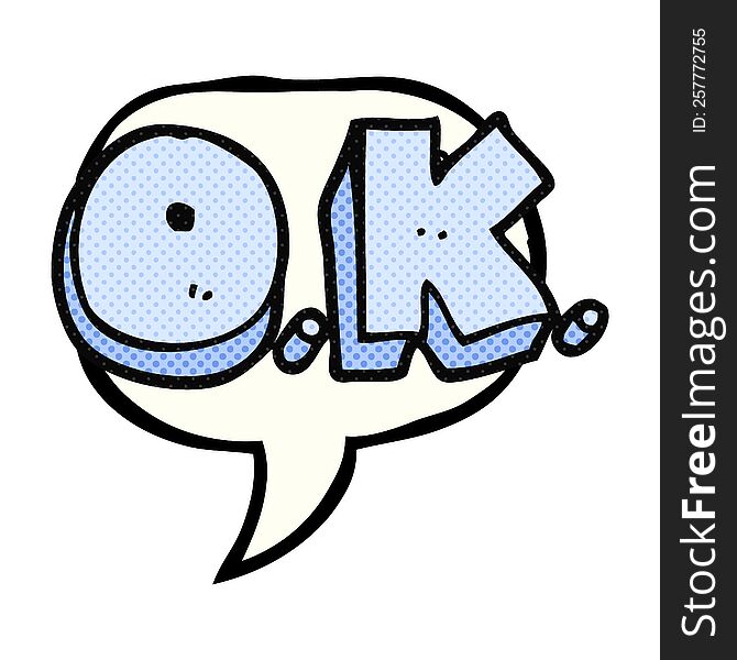 freehand drawn comic book speech bubble cartoon word OK